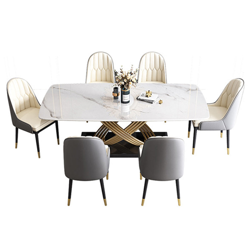 1/4/5/7 Pieces Rectangular Dining Set Luxurious Sintered Stone Top Dinette Table Set 7 Pieces: White Table, 6 Chairs Clearhalo 'Dining Room Sets' 'Dining Tables & Seating' 'dining_room_set' 'furn' 'furn_dining_room_set' 'Furniture' 'Kitchen & Dining Furniture' 6122081