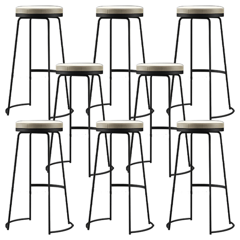 Glam Armless Backless Counter Stool Iron Bar Stool with Leather Cushion and Footrest