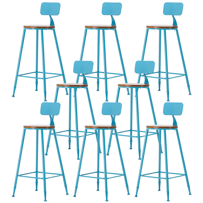 Industrial Armless Backrest Counter Stool Iron Cafe Bar Stool with Wooden Seat and Pedal Blue 8 Piece Set Bar Stool(30"H) Clearhalo 'Bar Furniture' 'Bar Stools' 'bar_stools' 'furn' 'furn_bar_stools' 'Furniture' 'Kitchen & Dining Furniture' 6123725