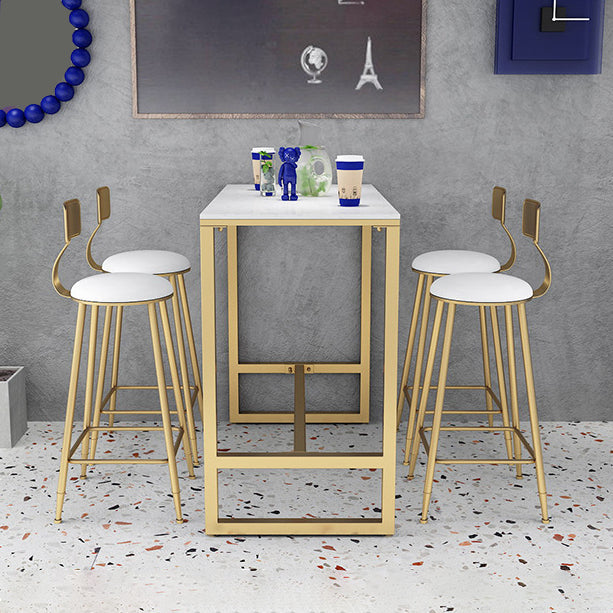 Modern Bar Table Gold and Metal Base Bar Table for Kitchen Living Room Coffee Room 59.1"L x 23.6"W x 41.3"H White Without Chairs Clearhalo 'Bar Furniture' 'Bar Tables' 'bar_tables' 'furn' 'furn_bar_tables' 'Furniture' 'Kitchen & Dining Furniture' 6127334