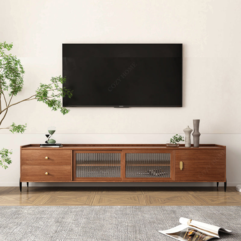Industrial Rubber Wood TV Stand Enclosed Storage TV Media Console Nut-Brown Clearhalo 'furn' 'furn_tv_stands_entertainment_centers' 'Furniture' 'Living Room Furniture' 'TV Stands & Entertainment Centers' 'TV Stands & Media Storage Furniture' 'tv_stands_entertainment_centers' 6127839