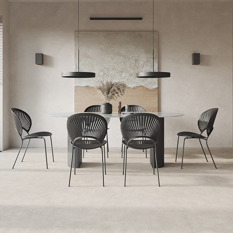 Mesa de piedra sinterizada de lujo mesa blanca ovalada con pedestal negro doble