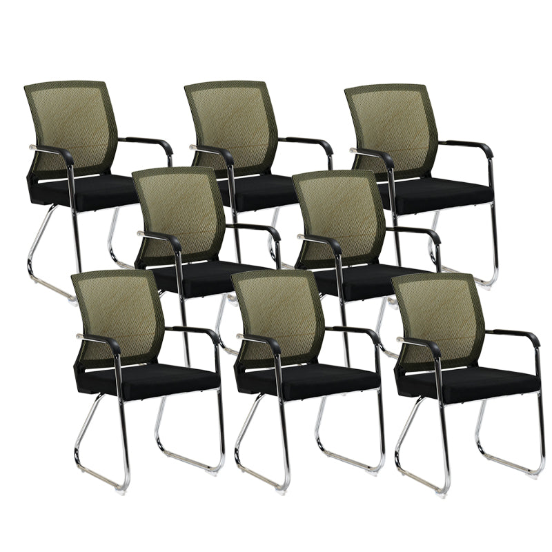 Mid-Back Ergonomic Office Chair Contemporary No Wheels Desk Chair Black Green 8 Piece Set Clearhalo 'furn' 'furn_office_chair' 'Furniture' 'Office Chairs' 'Office Furniture' 'office_chair' 6130915