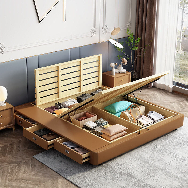 Marco de cama de cama de medio siglo de 84.65 pulgadas de ancho marco de cama de plataforma de madera maciza