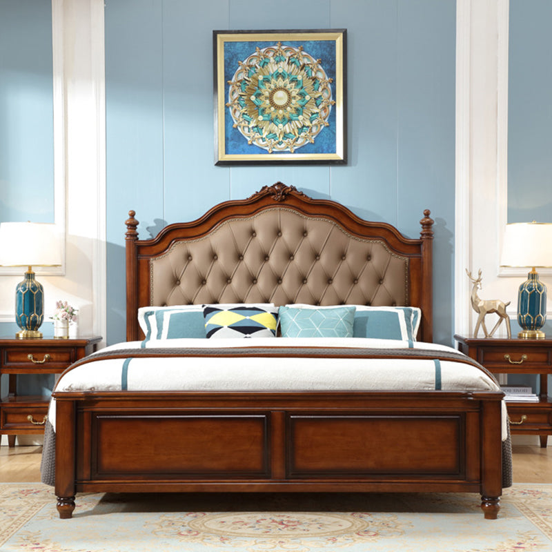 Letto standard imbottito trapuntato letto king in legno massiccio in marrone di 72,8 "h