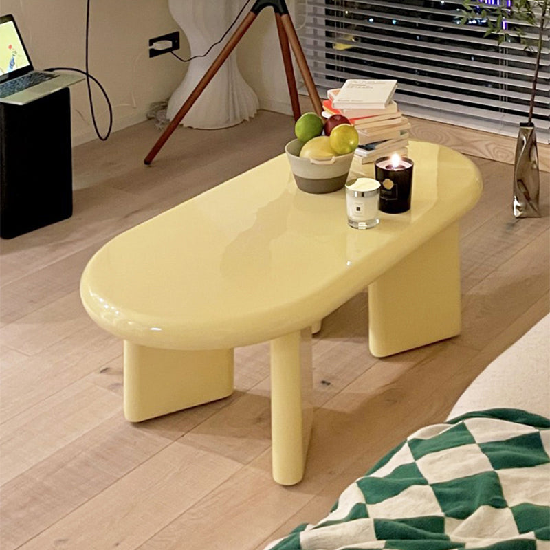 Contemporary Oval Wooden Coffee Table with 4 Legs and Wooden Top Yellow Clearhalo 'Coffee & Accent Tables' 'Coffee Tables' 'coffee_tables' 'furn' 'furn_coffee_tables' 'Furniture' 'Living Room Furniture' 6132092