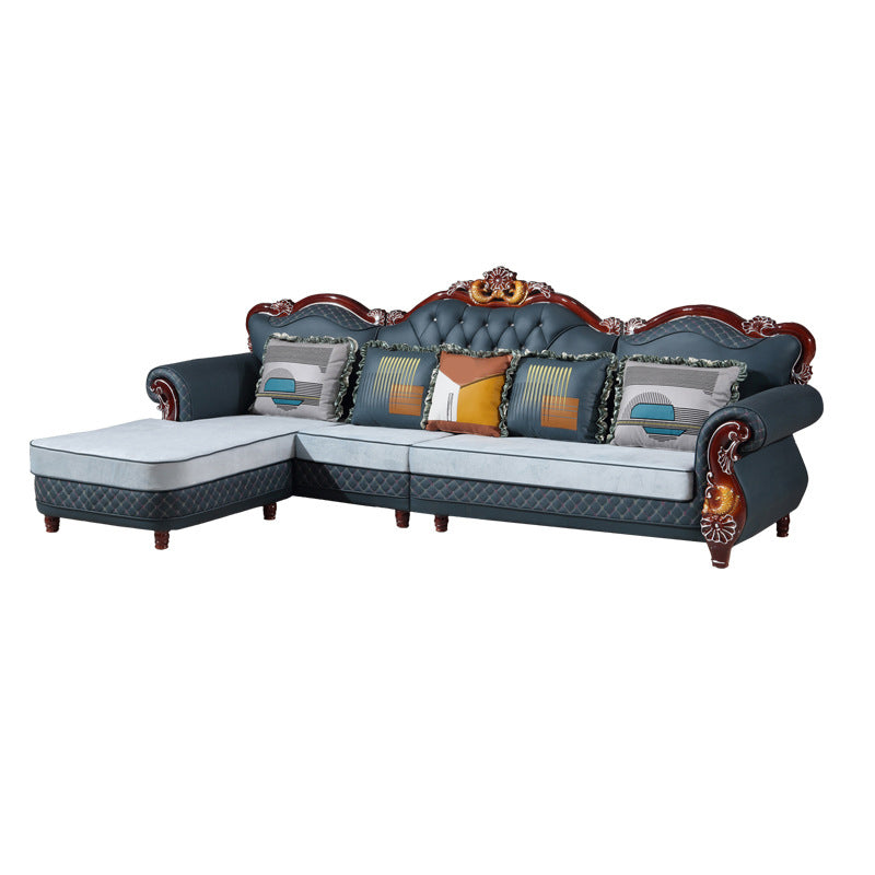 Traditional Style 46.45 " H Rolled Arm Sofa & Chaise for Living Room Gray Blue Clearhalo 'furn' 'furn_sectionals' 'Furniture' 'Living Room Furniture' 'Sectionals' 6132206