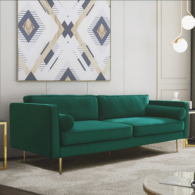Tuxedo Arm Sofa Modern Style Green Velvet Sofa with Metal Legs