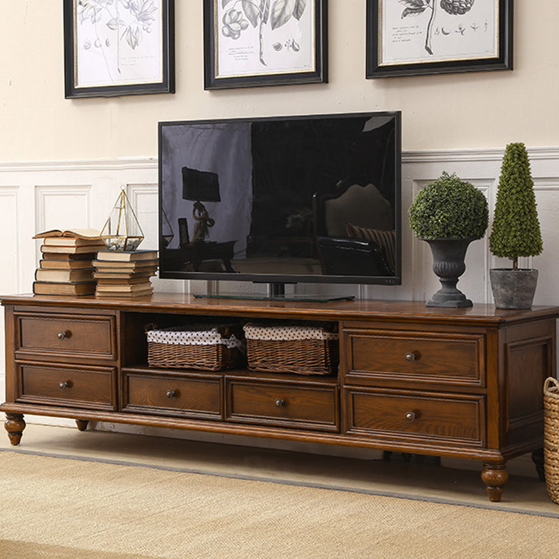 Traditional Ash TV Console Brown Media Console TV Stand with Drawers