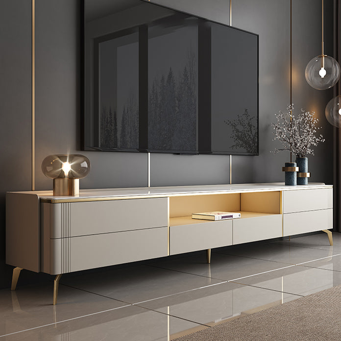 Glam White TV Media Consola 13.7 "Stand de televisión de altura con 6 cajones