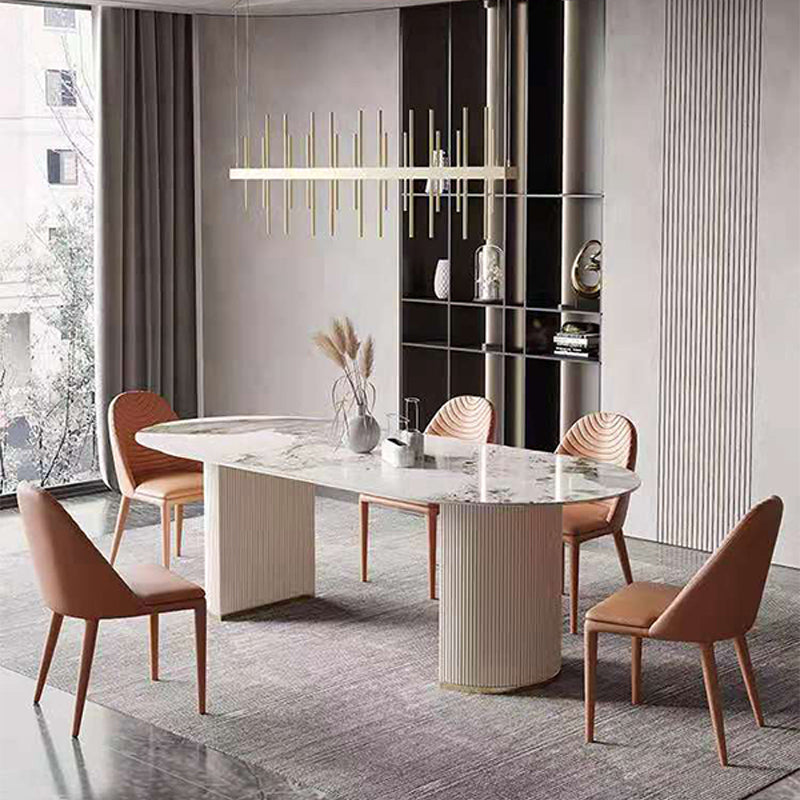 Tavolo da pranzo contemporaneo base in acciaio inossidabile ovale doppio piedistallo tavolo per casa