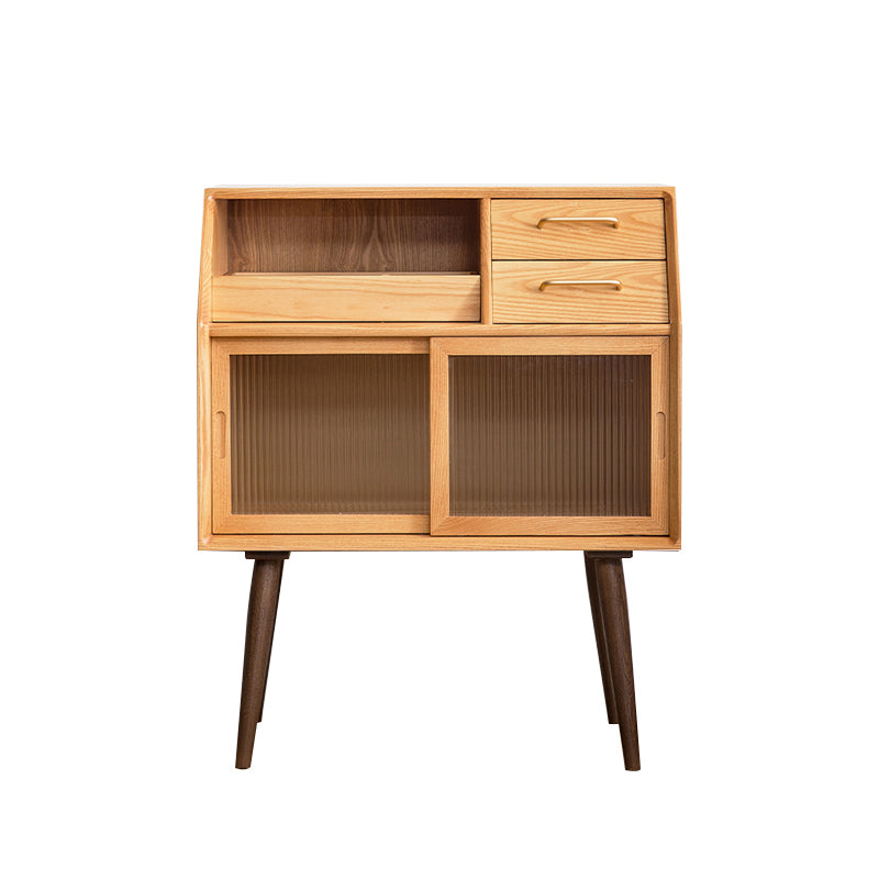 Pine Solid Wood Dining Server with Drawers 31.5"L Contemporary Buffet Server Natural + Coffee Clearhalo 'buffet_sideboard' 'Buffets & Sideboards' 'furn' 'furn_buffet_sideboard' 'Furniture' 'Kitchen & Dining Furniture' 6139410
