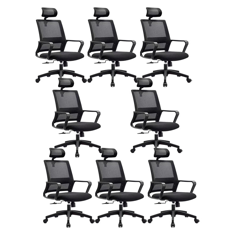Black Contemporary Office Chair Breathable Air Grid Upholstered Desk Chair Matte Black 8 Piece Set Casters Included Clearhalo 'furn' 'furn_office_chair' 'Furniture' 'Office Chairs' 'Office Furniture' 'office_chair' 6140022