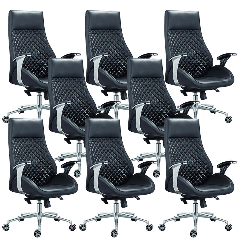 Fixed Arms Swivel Office Chair Faux Leather and Chrome Frame Managers Chair Black 8 Piece Set Clearhalo 'furn' 'furn_office_chair' 'Furniture' 'Office Chairs' 'Office Furniture' 'office_chair' 6140084