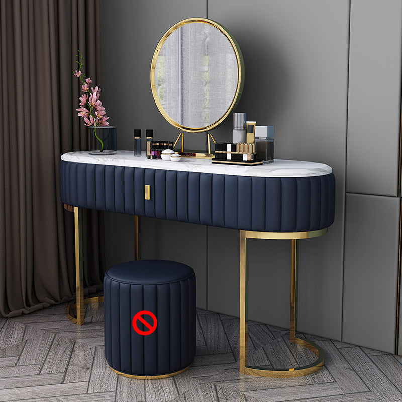 Tavolo da toeletta per vanità ovali top in pietra tavolo da trucco in metallo a specchio