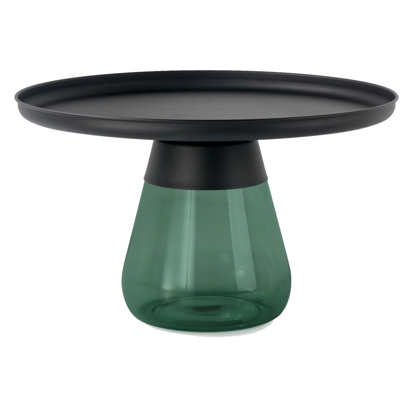 Round Metal Tray Top Coffee Table Glass Pedestal Cocktail Table