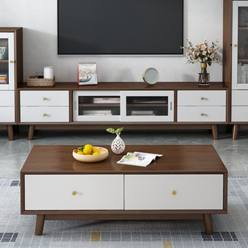 Mesa de café de madera con 2 cajones y 4 piernas de madera en Brone para sala de estar