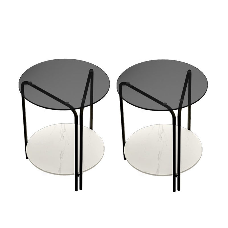 Modern Round Glass Side Table Dia 19.7" 4 Legs End Table with Shelf