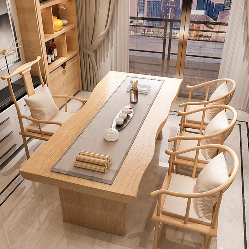 Modern Wood Dining Table Set 1/5 Pieces Dining Set for Home Use 5 Pieces: 1 Table, 3 Wood Chairs,1 Yellow Chair Clearhalo 'Dining Room Sets' 'Dining Tables & Seating' 'dining_room_set' 'furn' 'furn_dining_room_set' 'Furniture' 'Kitchen & Dining Furniture' 6147089