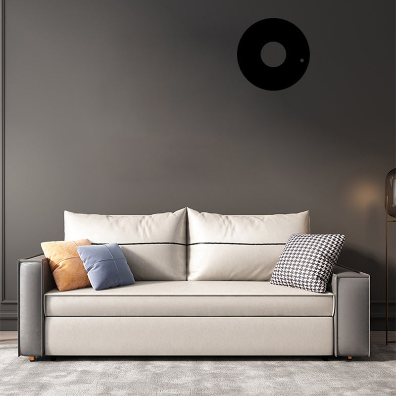 Cama de sofá de cuero de faux beige 35.43 "Sofá de durmiente plegable contemporáneo de ancho