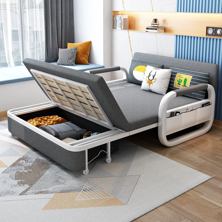 35.43" Wide Linen Sleeper Sofa with Storage Light Gray Sofa Bed