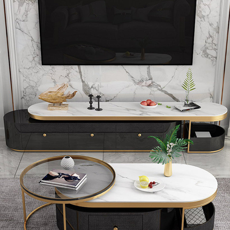 Glam TV Media Stand Enclosed Storage TV Stand Console with Drawers Black Stone Clearhalo 'furn' 'furn_tv_stands_entertainment_centers' 'Furniture' 'Living Room Furniture' 'TV Stands & Entertainment Centers' 'TV Stands & Media Storage Furniture' 'tv_stands_entertainment_centers' 6150685