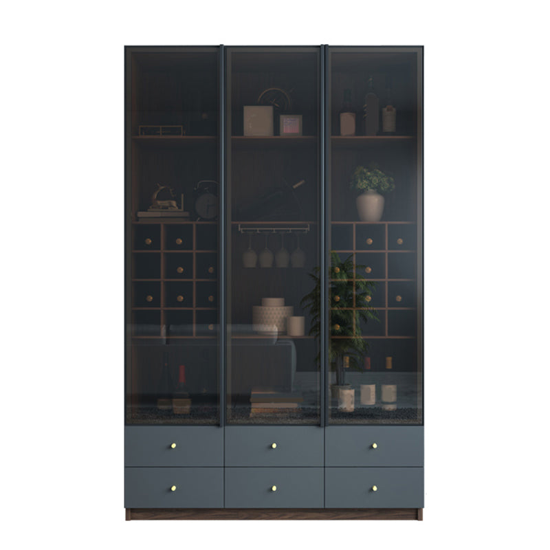 Scandinavian Faux Wood Storage Cabinet Black Glass Doors Display Cabinet for Bedroom https: res.litfad.com site img item 2022 09 21 6150865 1200x1200.jpg Clearhalo 'Display & China Cabinets' 'display_china_cabinets' 'furn' 'furn_display_china_cabinets' 'Furniture' 'Kitchen & Dining Furniture' 6150865