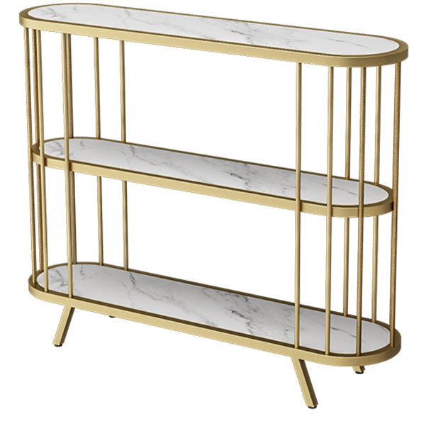 31.5" Tall Glam Accent Table Oval Stone Console Table with Shelves