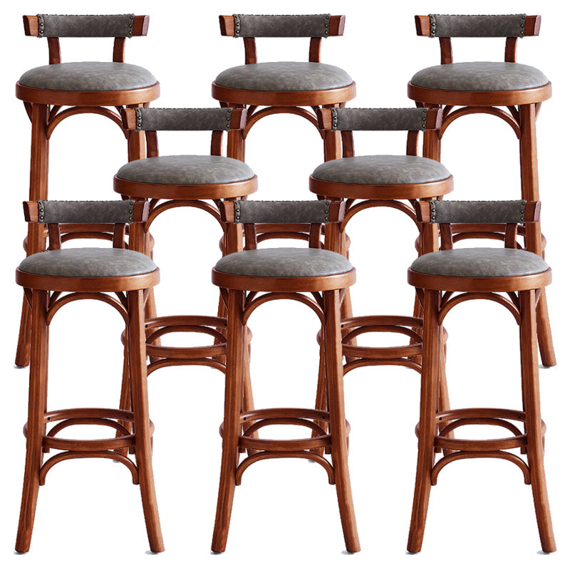 Contemporary Low Back Bar stool PU Leather Counter Bar Stool with Wooden Legs