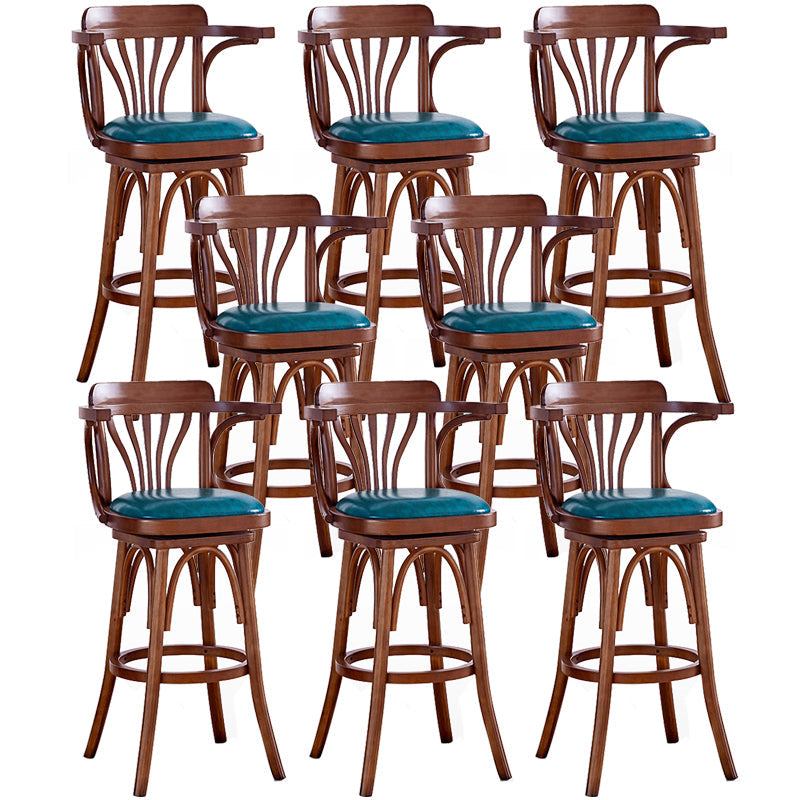 Contemporary Indoor Wood Barstool Swivel Footrest Armed Bar Stool