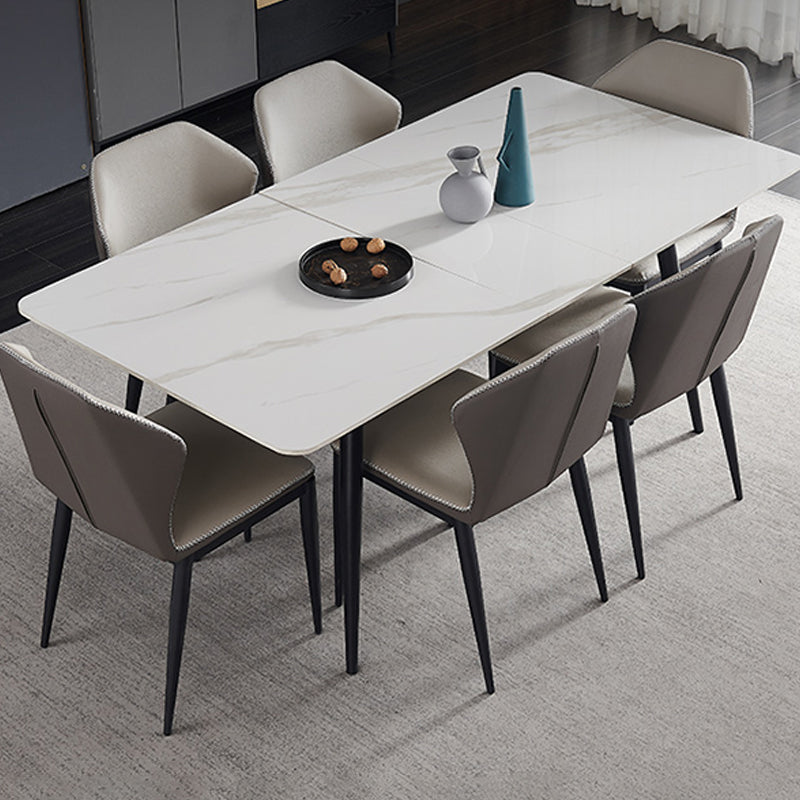 Simplicity Rectangle Home Fixed Desk Extendable Sintered Stone Dining Table White 59.1"L x 31.5"W x 29.5"H Without Chairs Clearhalo 'Dining Tables & Seating' 'Dining Tables' 'dining_table' 'furn' 'furn_dining_table' 'Furniture' 'Kitchen & Dining Furniture' 6154903