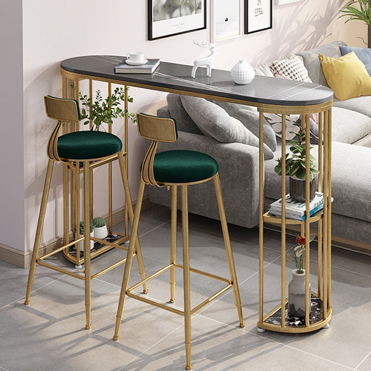 Tavolo da bar ovale glam set da 1/3 pezzi di pietra con sgabelli imbottiti