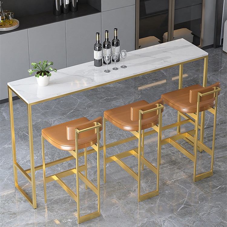 1/2/3/4 Pieces Modern Rectangular Pub Table Set Sintered Stone Top Bistro Table Set 4 Pieces: Table, 3 Orange Chairs Clearhalo 'Bar Furniture' 'furn' 'furn_home_bar_bar_sets' 'Furniture' 'Home Bars & Bar Sets' 'home_bar_bar_sets' 'Kitchen & Dining Furniture' 6158271