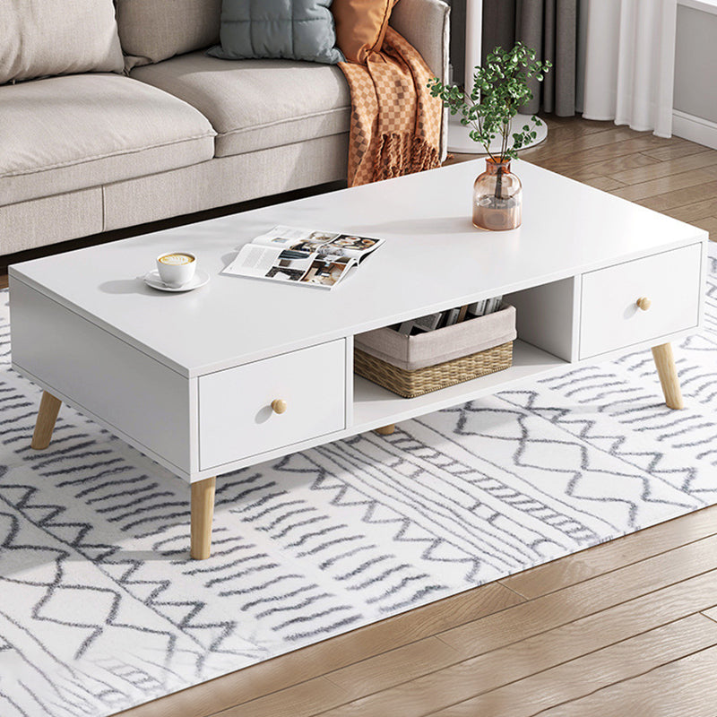 Rectangle Wooden Coffee Table 16.53"H 4 Legs Cocktail Table with Storage