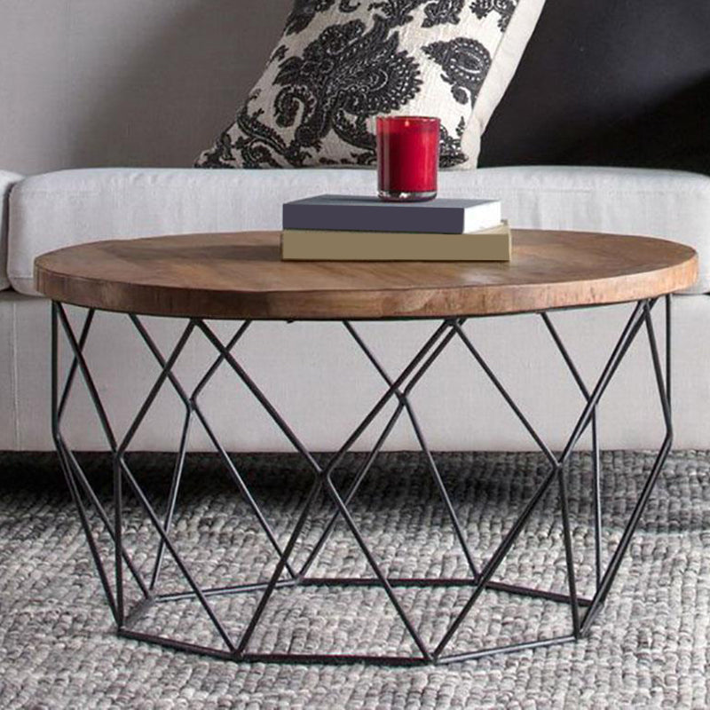 Tavolino rotondo top in legno contemporaneo con base in metallo nero