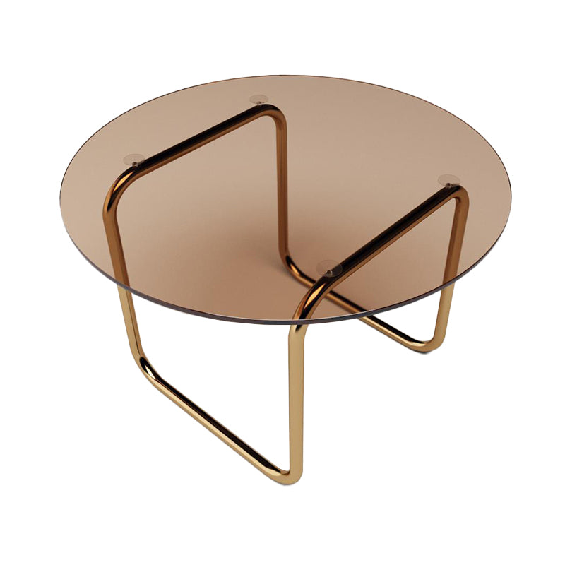 Contemporary Round Glass Top Cocktail Table with Sled Steel Base Brown Clearhalo 'Coffee & Accent Tables' 'Coffee Tables' 'coffee_tables' 'furn' 'furn_coffee_tables' 'Furniture' 'Living Room Furniture' 6159435