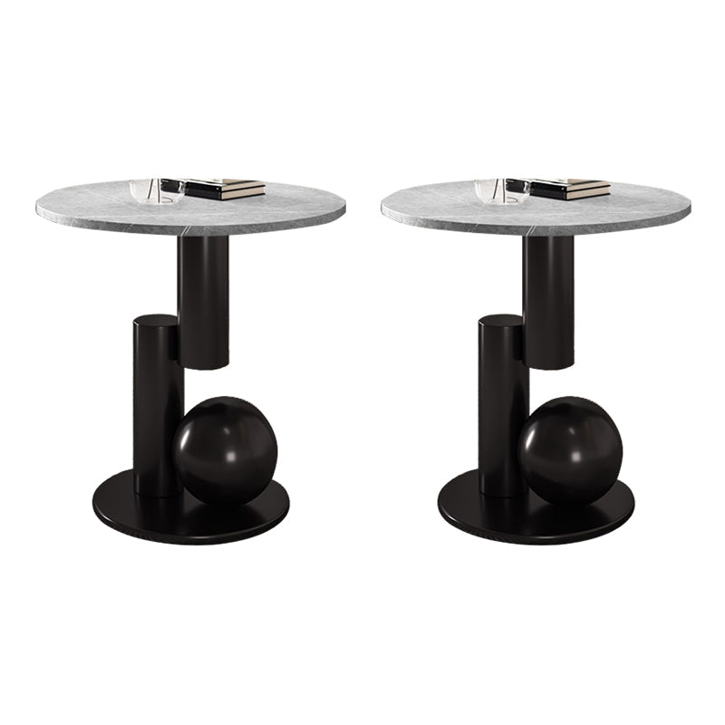 Zeitgenössischer Schieferrund -Endtisch -Sockel 21,7 "hoher Sofa -Beistelltisch