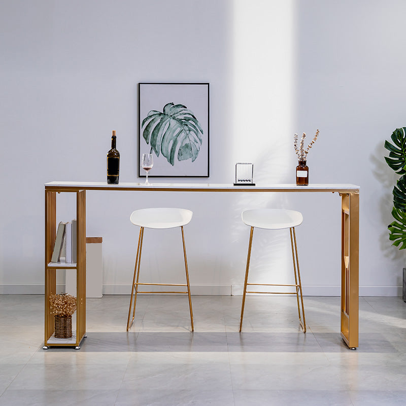 Faux Marble Bistro Table 2-shelf Rectangle Bar Height Cocktail Table with Metal Base