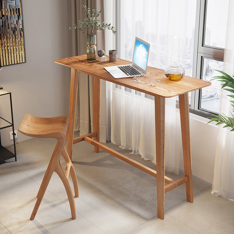 Trestle Base Bar Table Industrial Solid Wood Bar Dining Table with Footrest