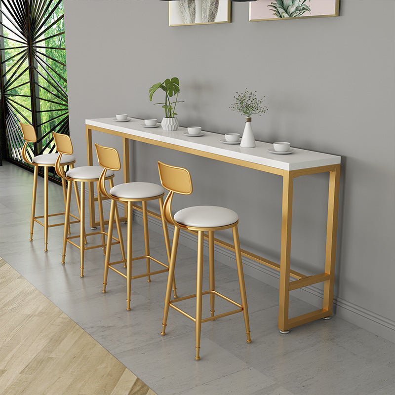 White Solid Wood Bar Table Trestle Base Dining Table for Kitchen Living Room