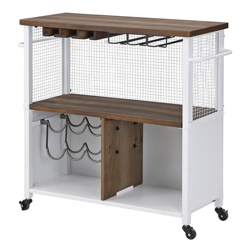 Modern Rolling Kitchen Cart Wood Rectangular Kitchen Island Cart with Wine Rack
