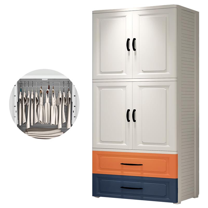 Contemporary Wardrobe Closet Plastic Wardrobe Cabinet with Legs 23"L x 15"W x 68"H White-Orange With Clothing Rod Clearhalo 'Armoires & Wardrobes' 'armoires_wardrobes' 'Bedroom Furniture' 'furn' 'furn_armoires_wardrobes' 'Furniture' 6166118