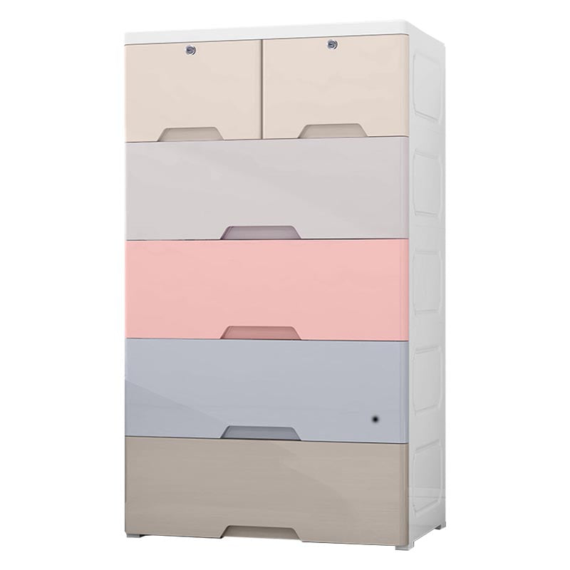 Non-Hanging Armoire with Drawer Contemporary Storage Cabinet 26"L x 18.1"W x 51.2"H Grey-Pink-Yellow Clearhalo 'Armoires & Wardrobes' 'armoires_wardrobes' 'Bedroom Furniture' 'furn' 'furn_armoires_wardrobes' 'Furniture' 6166145