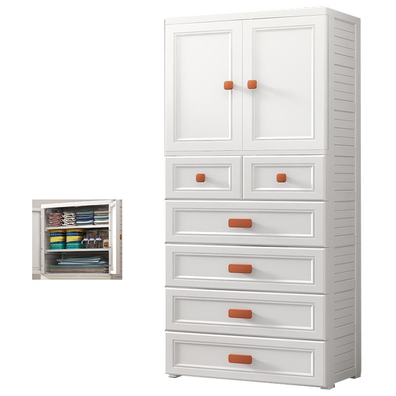 White Plastic Wardrobe Armoire with Legs Contemporary Wardrobe Closet 27.6"L x 14.6"W x 65.4"H Without Clothing Rod 2 Clearhalo 'Armoires & Wardrobes' 'armoires_wardrobes' 'Bedroom Furniture' 'furn' 'furn_armoires_wardrobes' 'Furniture' 6166225