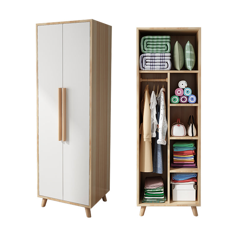 Bedroom Hinged Door Wardrobe with Wooden Legs Modern Cabinet with Clothes Rail Natural Wood White Drawer Not Included Clearhalo 'Armoires & Wardrobes' 'armoires_wardrobes' 'Bedroom Furniture' 'furn' 'furn_armoires_wardrobes' 'Furniture' 6166476
