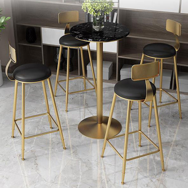 Glam Table and Stool Set 1/2/3/5 Pieces Bar Pub Table Set for Dining Room 5 Pieces: 1 Black Gold Table, 4 Black Stools Clearhalo 'Bar Furniture' 'furn' 'furn_home_bar_bar_sets' 'Furniture' 'Home Bars & Bar Sets' 'home_bar_bar_sets' 'Kitchen & Dining Furniture' 6167409