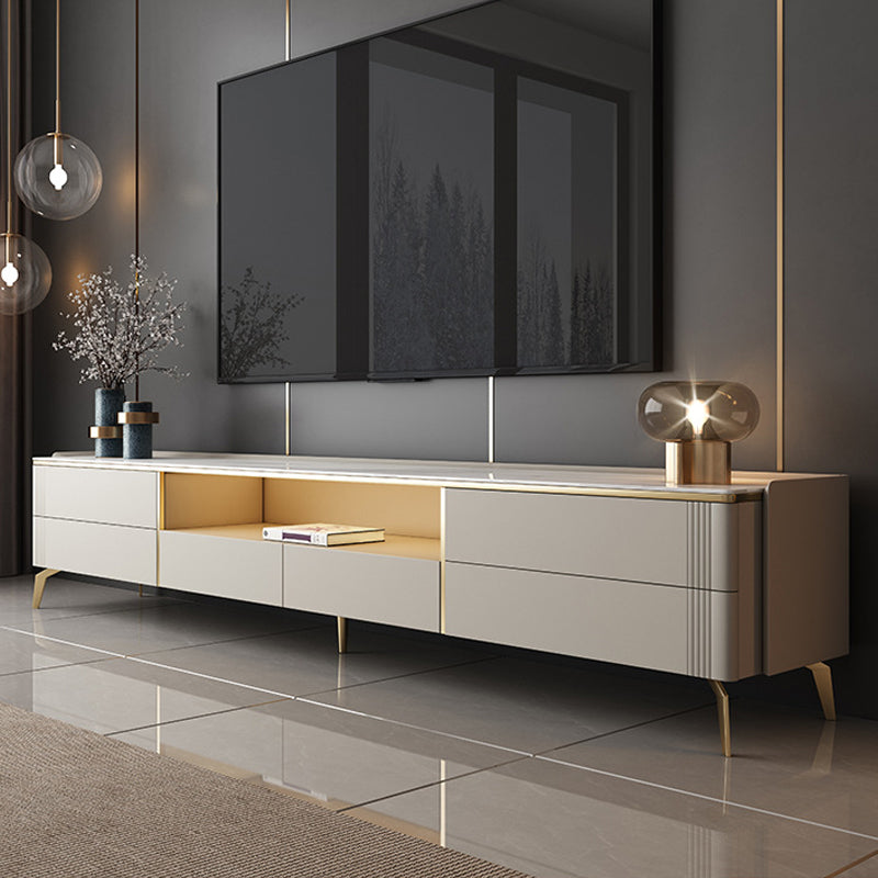 Glam Stone TV Stand Console Open Storage TV Media Stand with Drawers for Living Room 94.5"L x 16"W x 20"H Clearhalo 'furn' 'furn_tv_stands_entertainment_centers' 'Furniture' 'Living Room Furniture' 'TV Stands & Entertainment Centers' 'TV Stands & Media Storage Furniture' 'tv_stands_entertainment_centers' 6167561