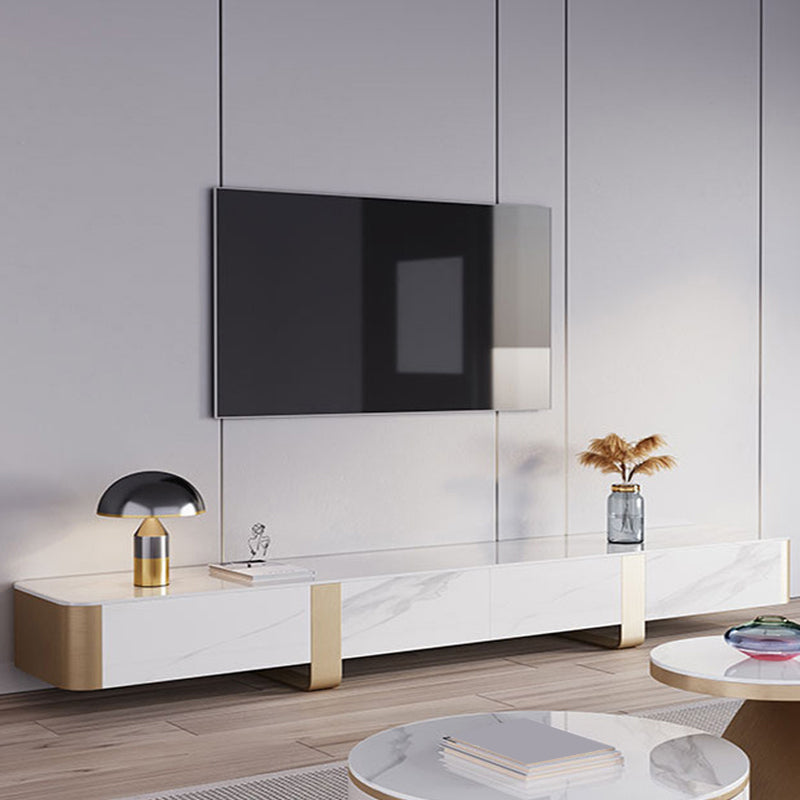 Glam Stone TV Stand Console Enclosed Storage TV Media Stand with Legs for Living Room 94"L x 16"W x 14"H Clearhalo 'furn' 'furn_tv_stands_entertainment_centers' 'Furniture' 'Living Room Furniture' 'TV Stands & Entertainment Centers' 'TV Stands & Media Storage Furniture' 'tv_stands_entertainment_centers' 6167605