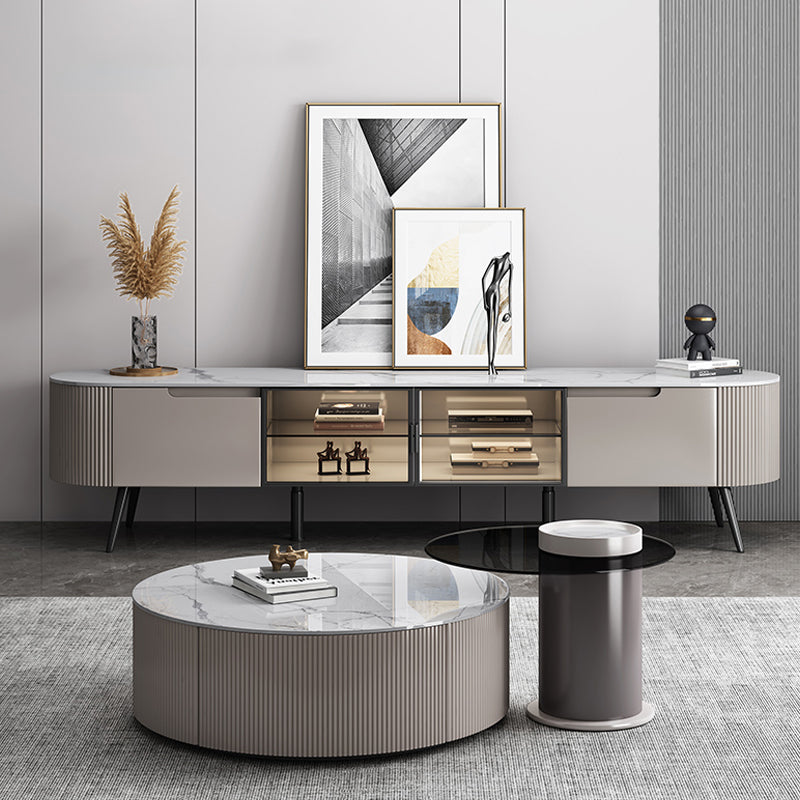 Consola de televisión contemporánea Faux Wood TV Media Stand con 2 cajones