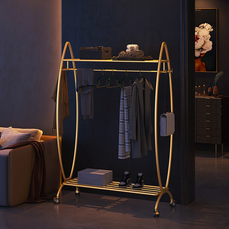 Rastrellino per metallo dorato moderno a gancio con ripiani di stoccaggio